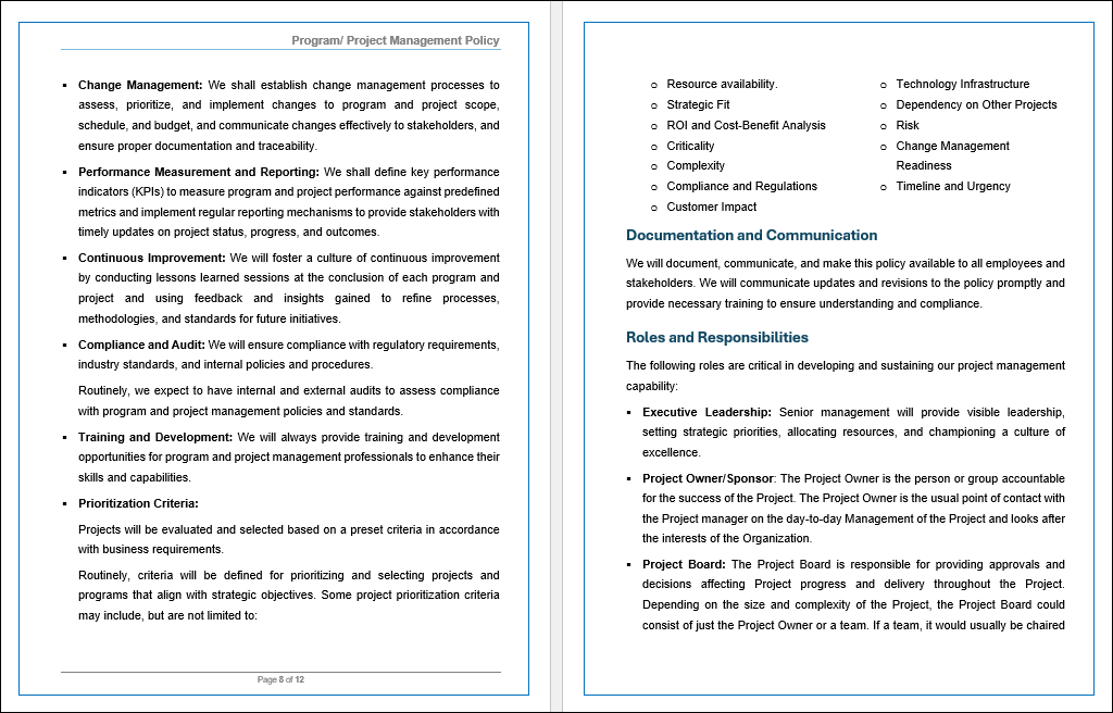 COBIT BAI01 - Program-Project Management Policy Template