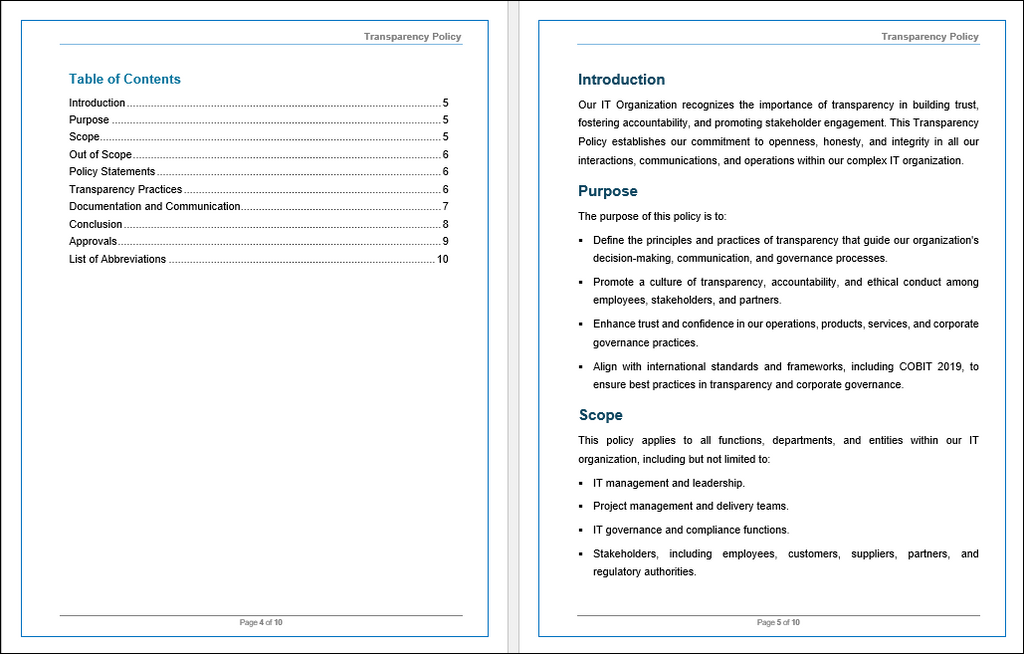 COBIT: EDM05 - Transparency Policy Template