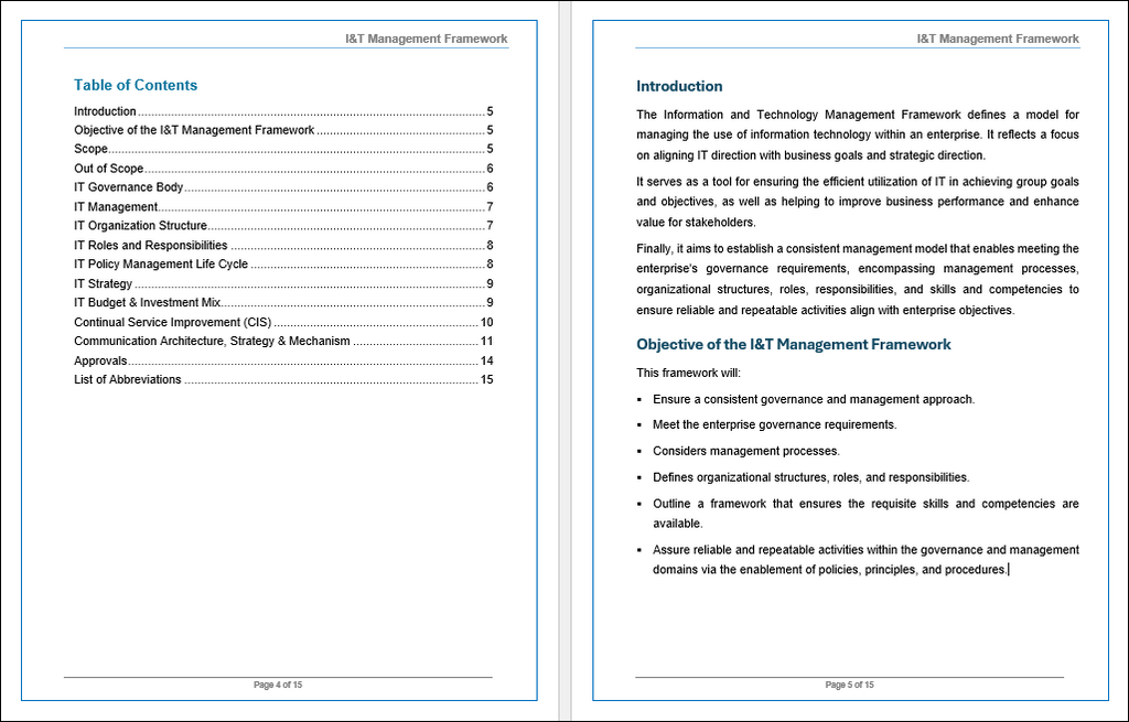 COBIT: APO01 - IT Management Framework Template