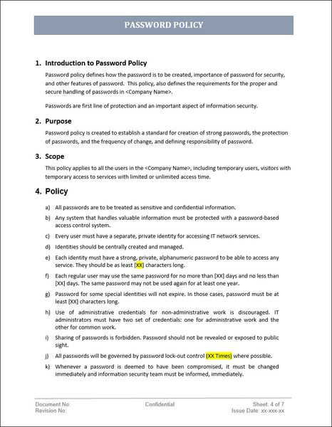 Password Policy Template, MS word