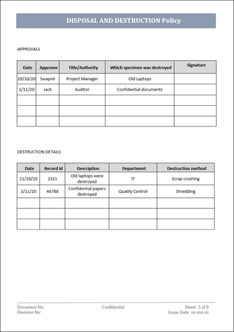 Disposal and destruction, Disposal and destruction policy 