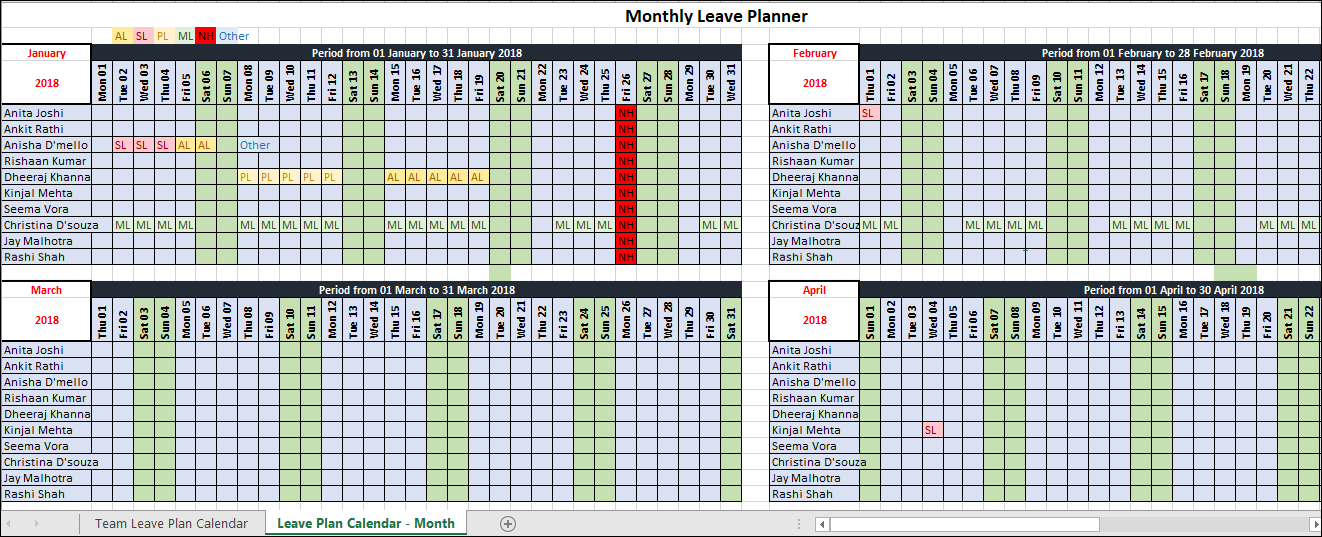 Monthly Leave Planner Template ITSM Docs ITSM Documents & Templates