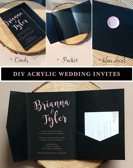 Black and Pink Acrylic Wedding Invitations Finishing with Pocket and Wax Seal