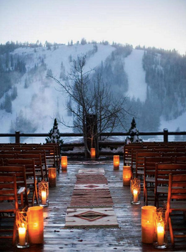Beautiful Mountain Outdoor Wedding Aisle Way with Lantern Candles