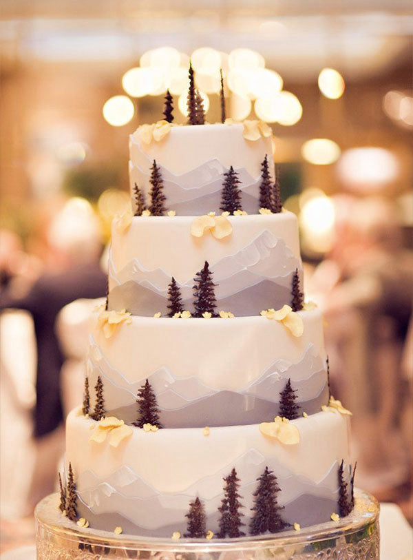 Beautiful Mountain Wedding Cake Ideas with Forest Trees