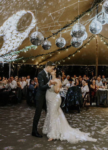 Bride and Groom's First Dance Under the Disco Balls