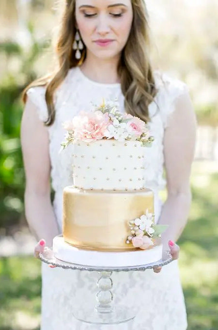 Customized gold polka dot and florals Wedding Cake Ideas with A Little Glittery Gold