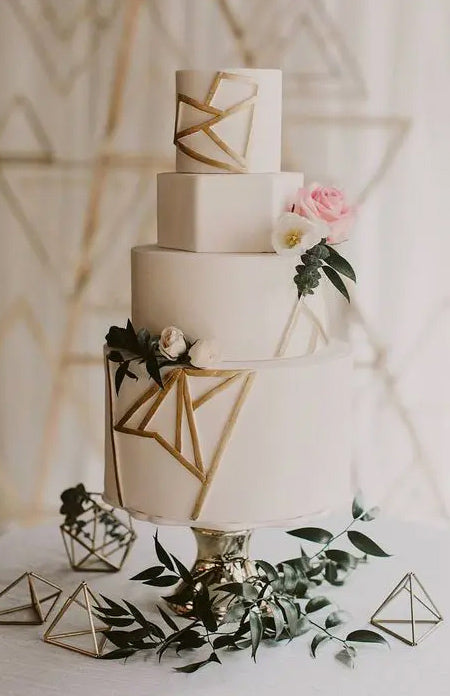 Customized geometric Wedding Cake Ideas with A Little Glittery Gold