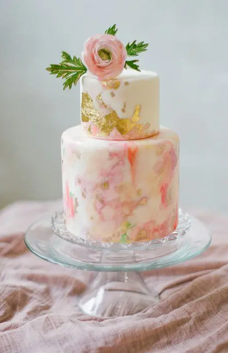Customized abstract watercolors Wedding Cake Ideas with A Little Glittery Gold