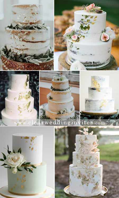 Customized Gold-leaf Designs Wedding Cake Ideas with A Little Glittery Gold