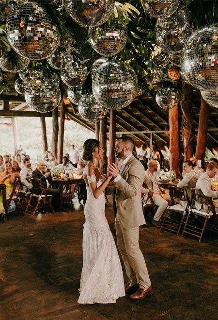 Earthy-tone Tropical Wedding Decorated with Disco Balls