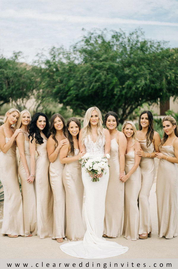 Ecru and Gold wedding bridesmaid dresses