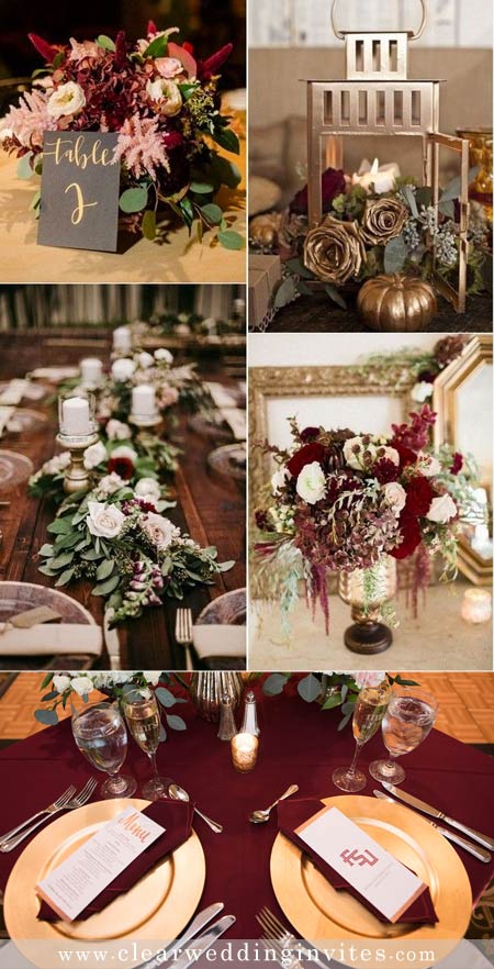 Amazing Fall burgundy and gold Wedding Table Decor Ideas to Inspire