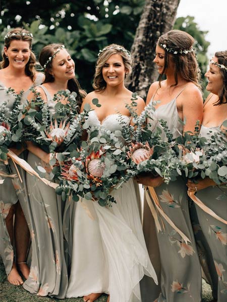 Bride and Bridesmaid in a Tropical Destination Wedding at The Cove Eleuthera