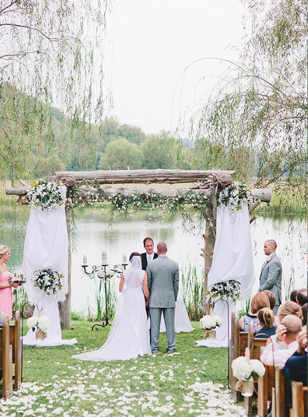 Rustic Chic Lakeside outdoor wedding ceremony