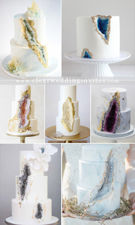 Customized Geode Wedding Cake Ideas with A Little Glittery Gold