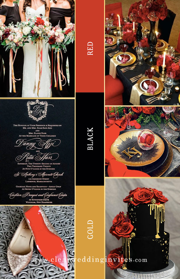 Red, black, and gold wedding