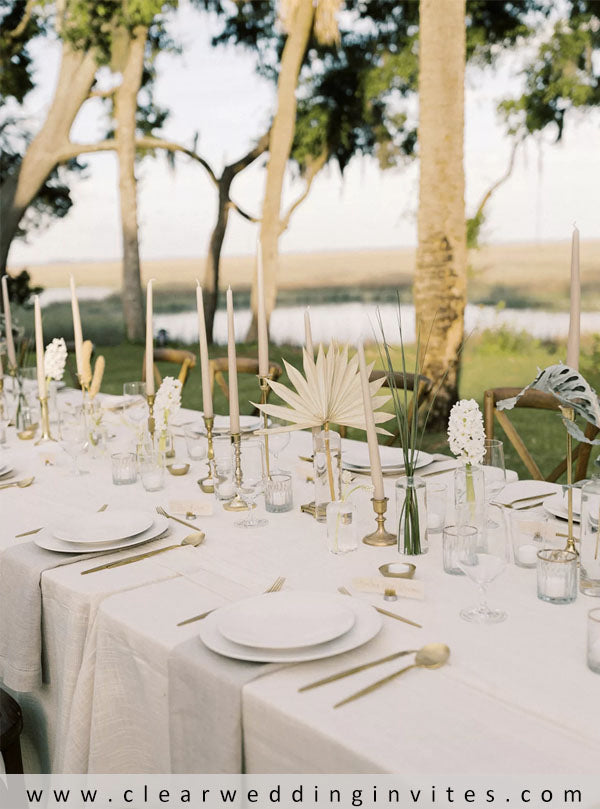 Organic Tan-and-White Place Settings at Private Estate Wedding Reception