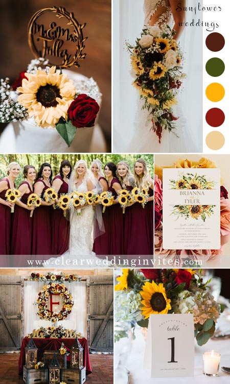Sunflower with Red for Summer Fall Weddings