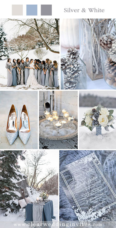 Silver and White Theme and Invites for a Winter Wedding