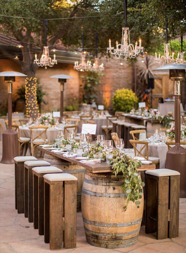 Stunning Country Rustic Wedding Ideas with wine barrel table runner