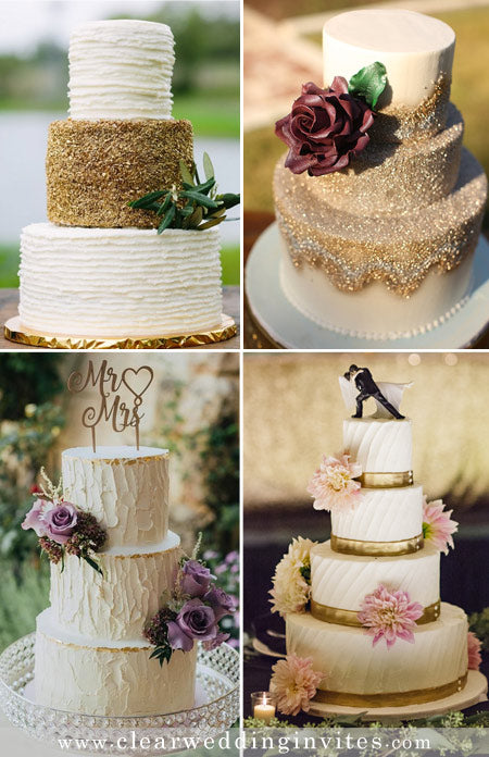 Customized Textured Tiers with Fresh FlowersWedding Cake Ideas with A Little Glittery Gold