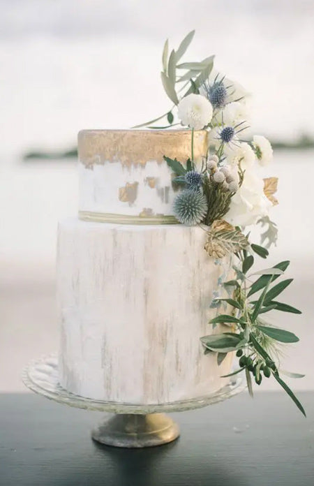 Customized abstract watercolors Wedding Cake Ideas with A Little Glittery Gold