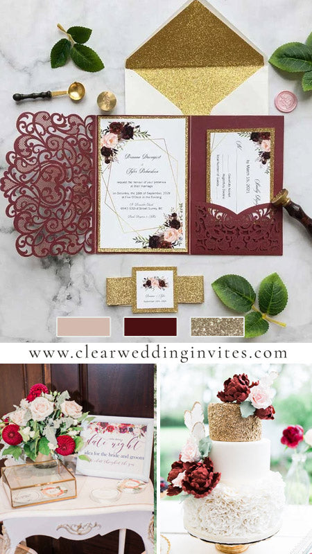 10 Pocket Wedding Invitations with Matching Wedding Colors – Clear ...