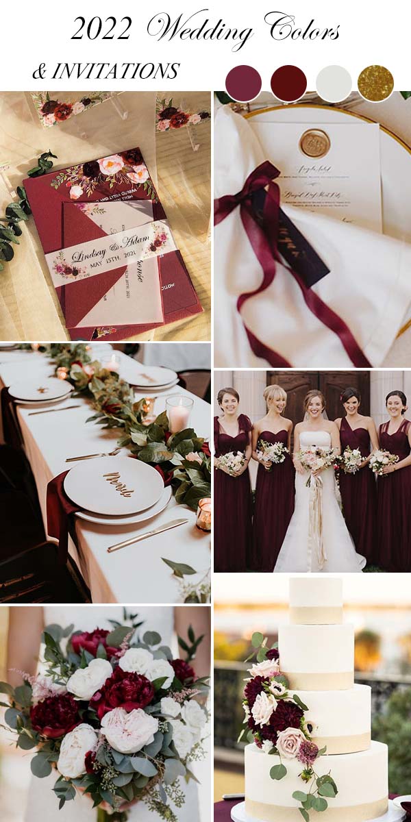 burgundy wine red ivory gold wedding color trends in 2021 2022