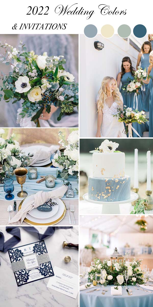 dusty blue wedding colors and matching invitations
