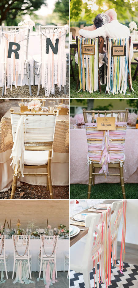 elegant wedding chairs decorated with ribbons 