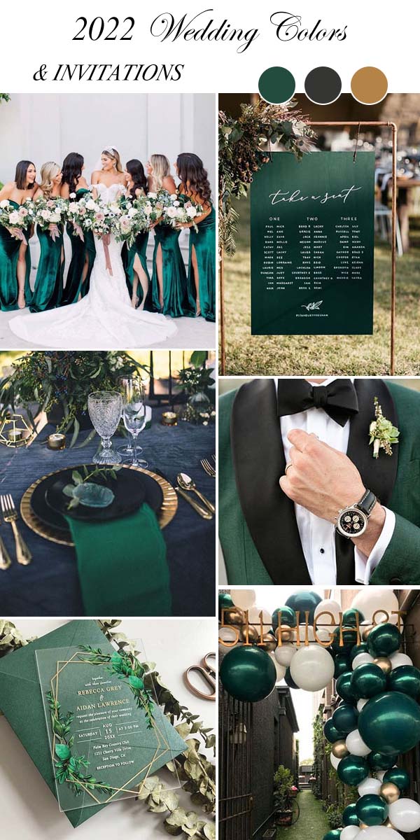 emerald green wedding colors and acrylic invites