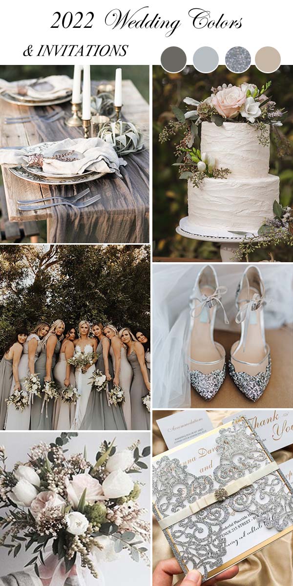 shades of gray silver gold wedding invitations