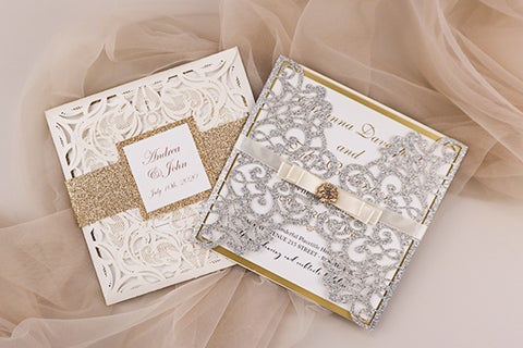 Caramel Café Taupe and Brown Eye-catching Wedding Invitation Ideas for Winter Wedding