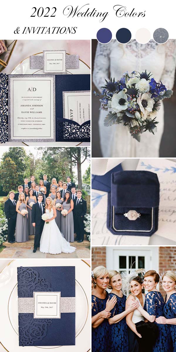navy blue wedding color schemes with wedding invitations