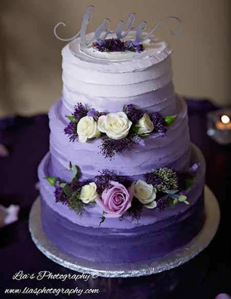 Shades of purple wedding cake with a pop of  "Very Peri"