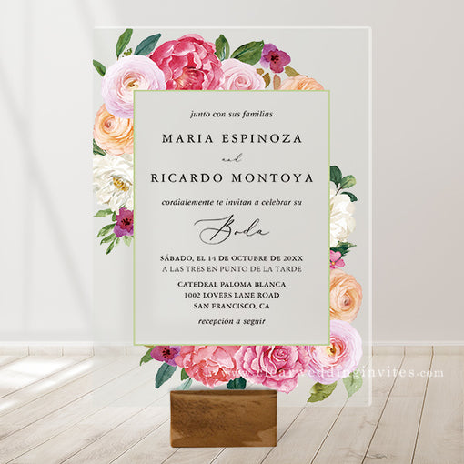 Warm Desert and Fuchsia blush peach orange wedding and matching invitations