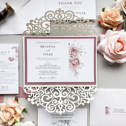 dusty rose wedding invitations