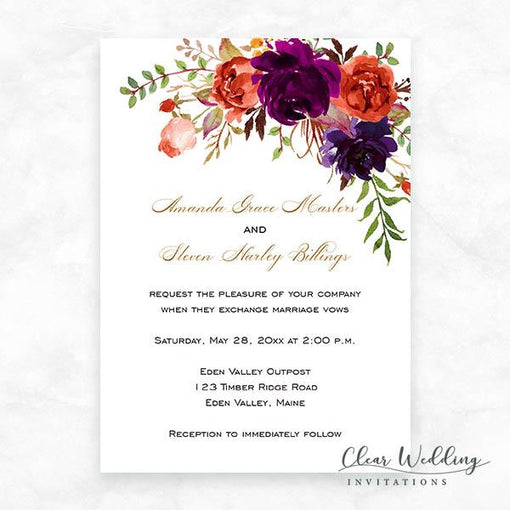 Plum and Orange Rustic Country Wedding Color Ideas with Affordable Wedding Card