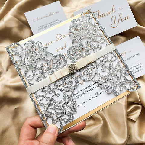 silver and gold wedding invitations