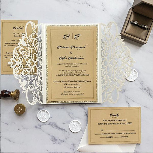 Caramel Café Taupe and Brown Eye-catching Wedding Invitation Ideas for Winter Wedding