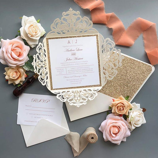 10 Winter Gold Wedding Color Palettes with Matching Invitations