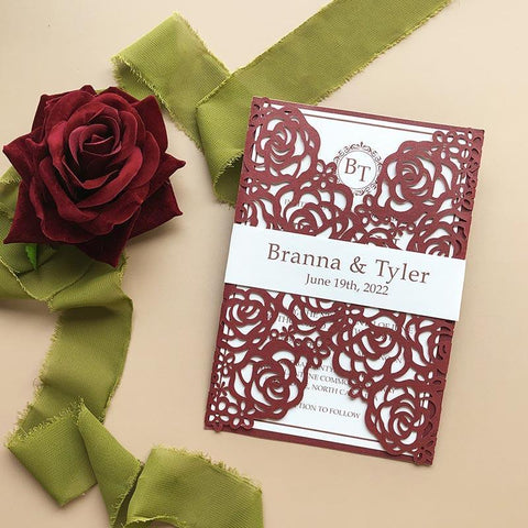 emerald green and burgundy wedding invitations