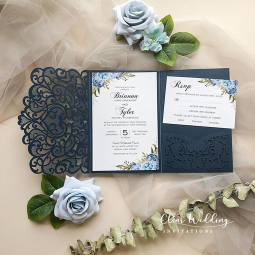dusty blue, silver, navy and botanical greenery Trendy and Hot Color Combinations for 2022 Fall Weddings