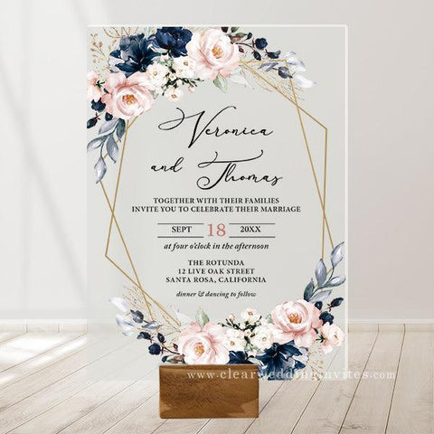 Dusty Blue and Rose Pink Wedding Invitations
