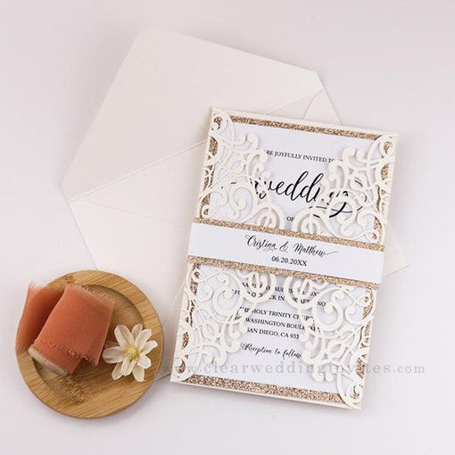 Customize Matching Neutral and Metallic Wedding Invitations