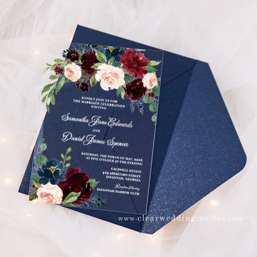 4 Chic Moody Navy Wedding Color Palette with Matching Wedding Invitations