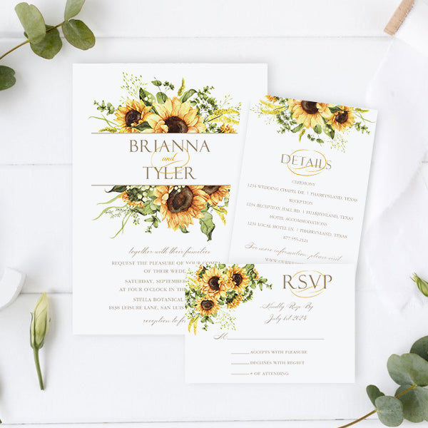 Sunflower Wedding Invitations Country-style sunflower wedding invitations