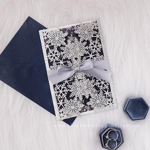 navy and silver winter snowflake laser cut wedding invitations CWIL73