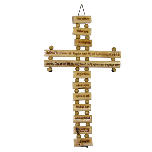 Olive Wood Lord's Prayer Cross - L